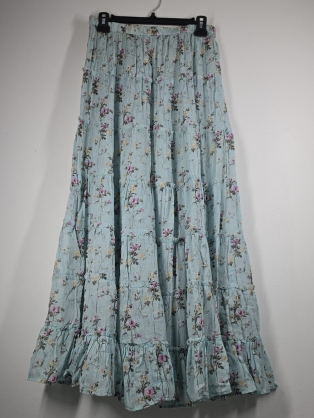 Denim & Supply Ralph Lauren Foam Green Floral Tiered Maxi Skirt M Boho Cotton - Picture 11 of 11